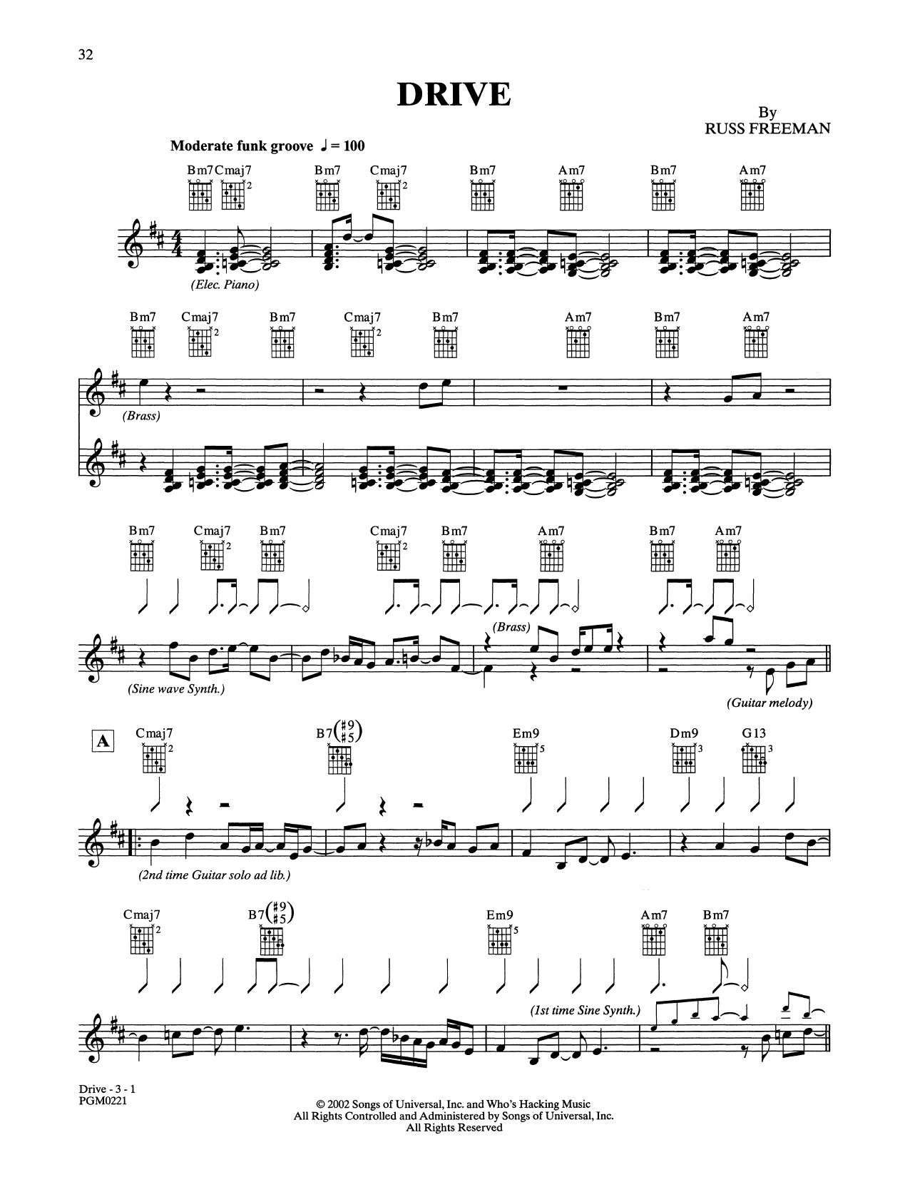 Russ Freeman Drive sheet music notes and chords arranged for Solo Guitar