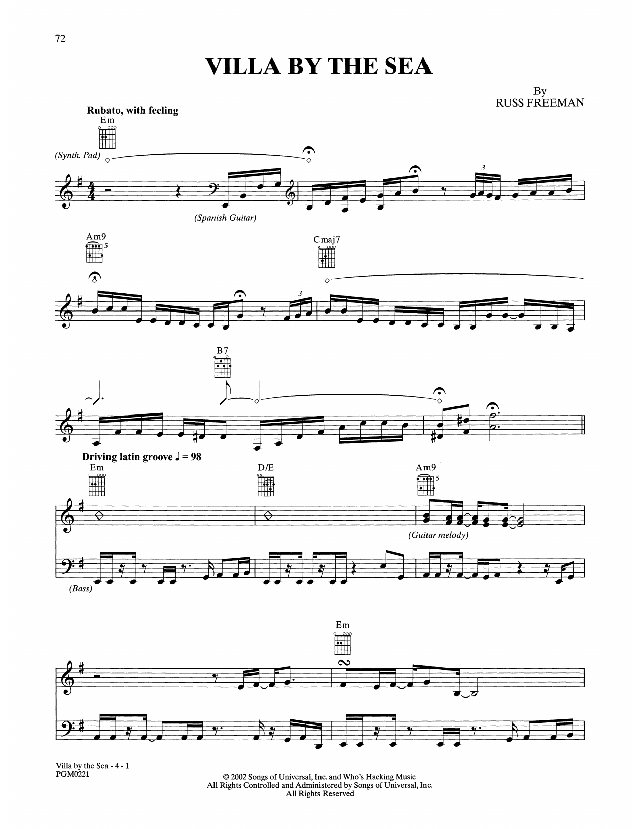 Russ Freeman Villa By The Sea sheet music notes and chords arranged for Solo Guitar