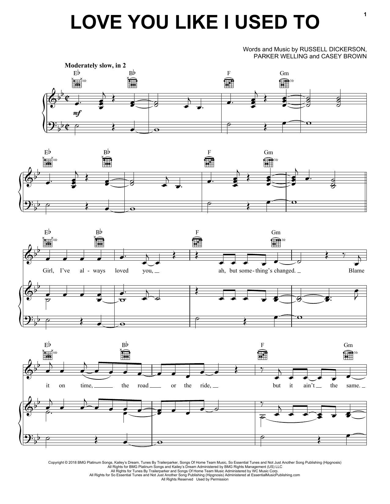 Russell Dickerson Love You Like I Used To sheet music notes and chords arranged for Piano, Vocal & Guitar Chords (Right-Hand Melody)