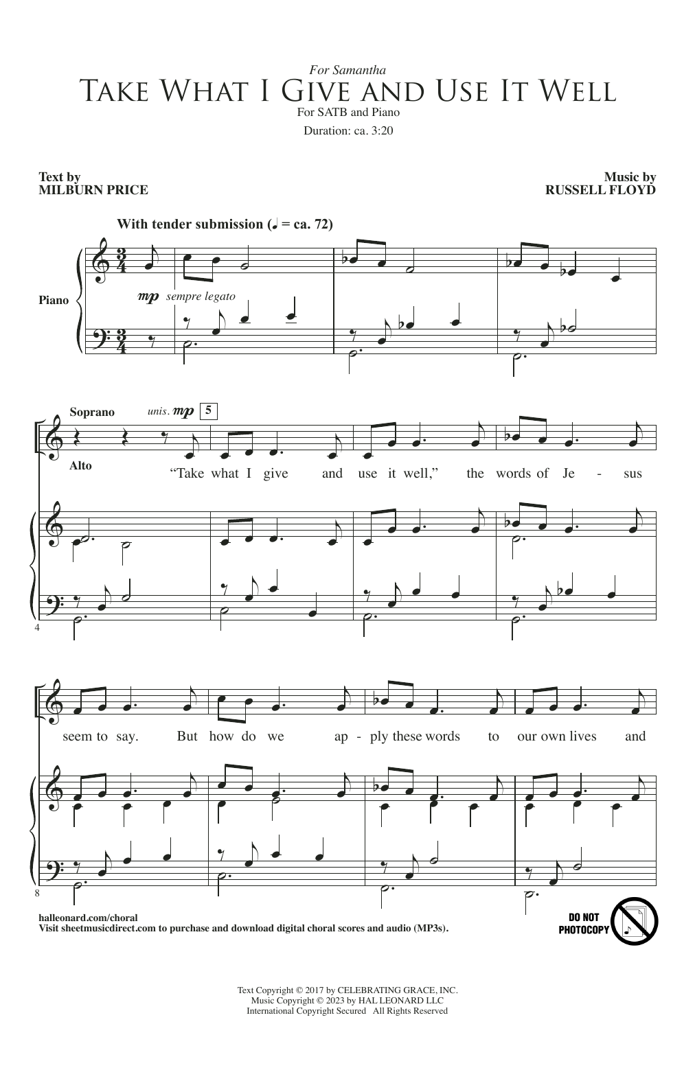 Russell Floyd Take What I Give And Use It Well sheet music notes and chords arranged for SATB Choir