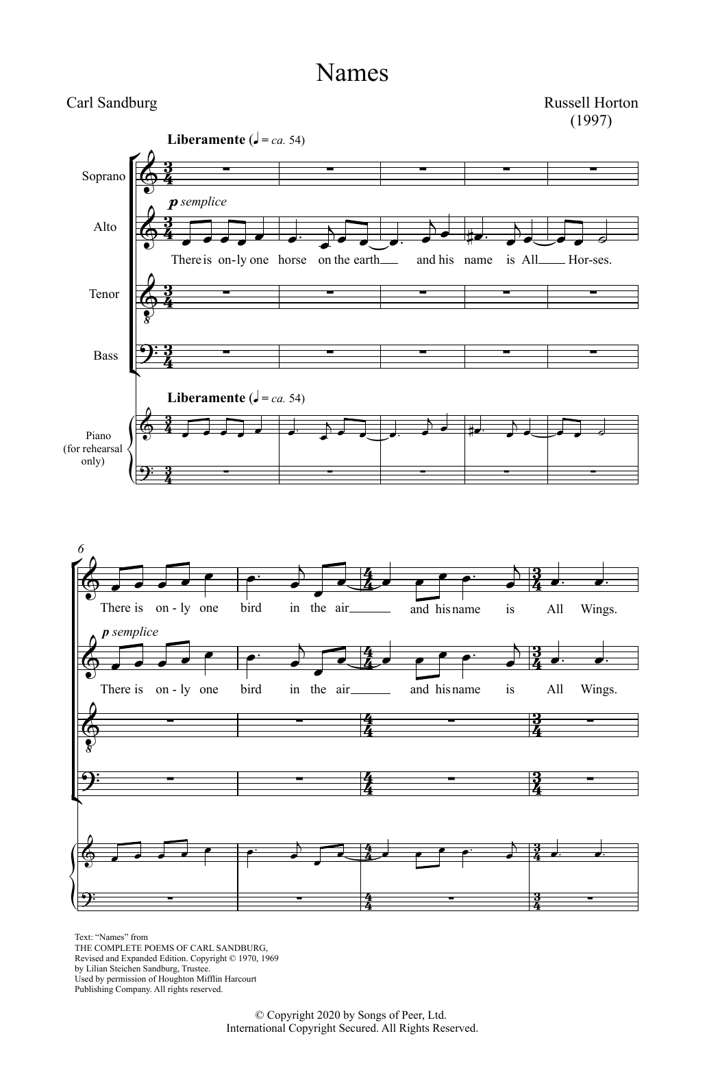 Russell Horton Names sheet music notes and chords arranged for SATB Choir