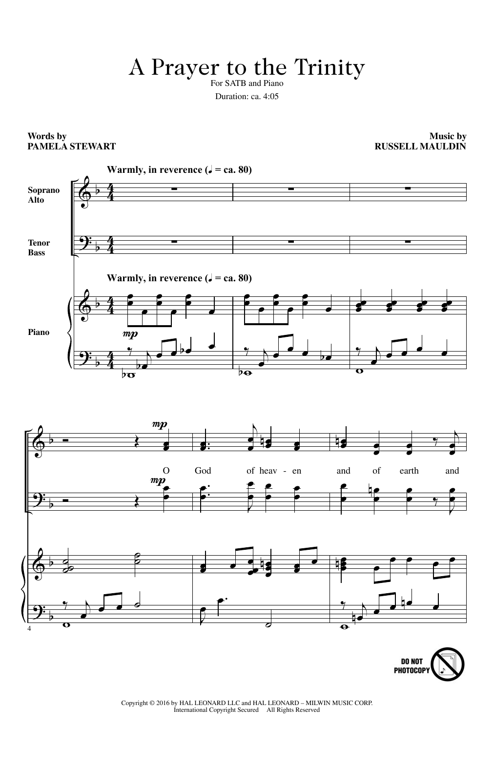 Russell Mauldin A Prayer To The Trinity sheet music notes and chords arranged for SATB Choir