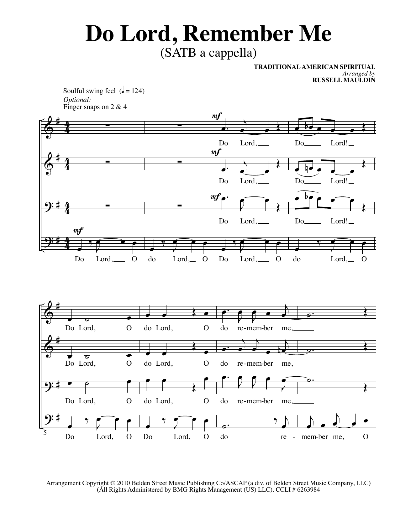 Russell Mauldin Do Lord, Remember Me sheet music notes and chords arranged for SATB Choir