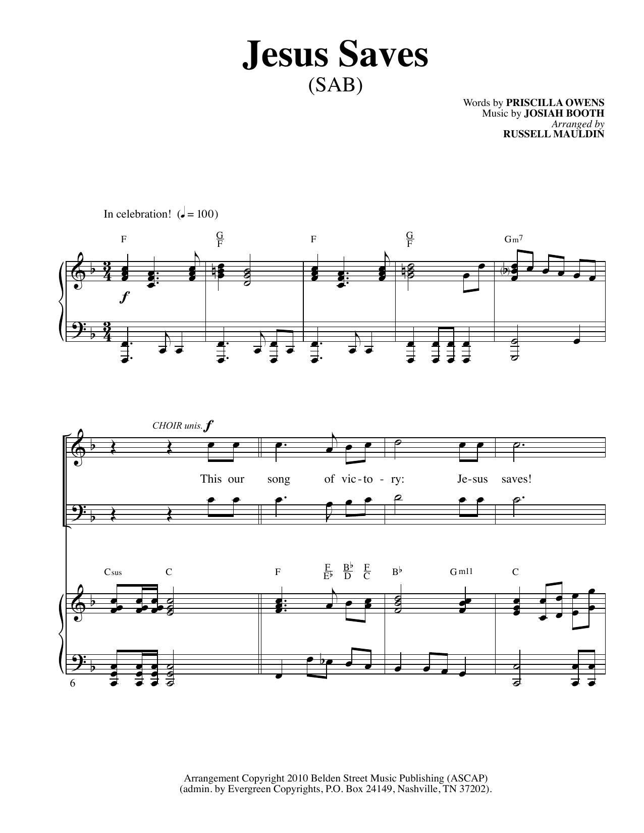 Russell Mauldin Jesus Saves sheet music notes and chords arranged for SAB Choir