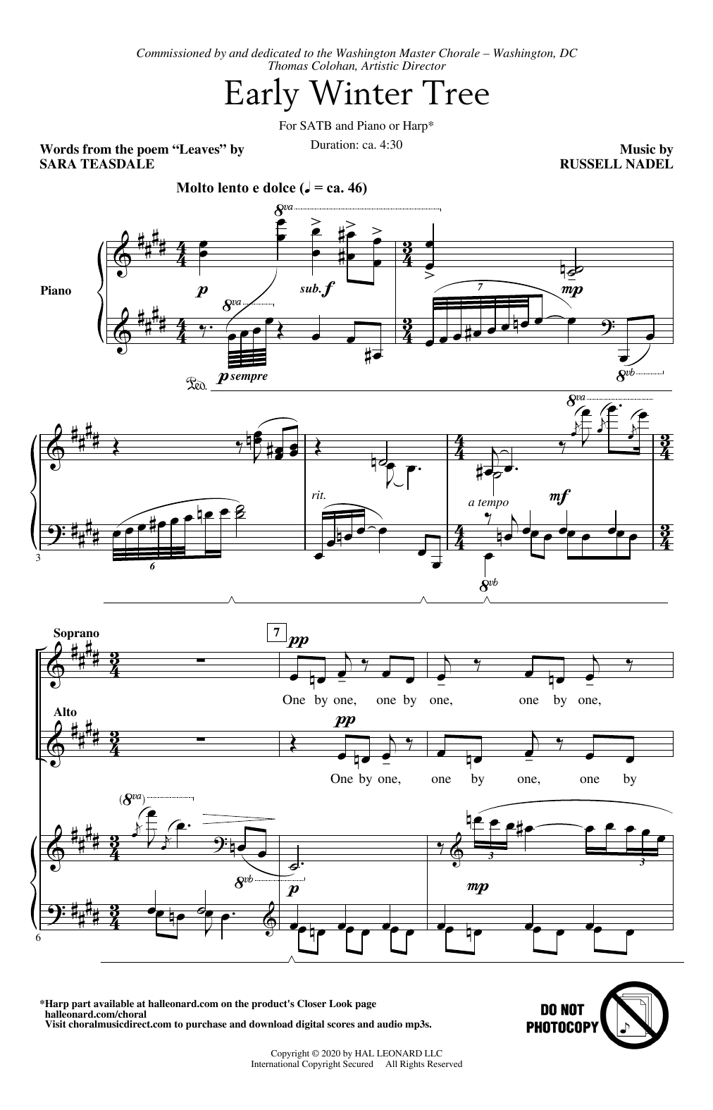 Russell Nadel Early Winter Tree sheet music notes and chords arranged for SATB Choir