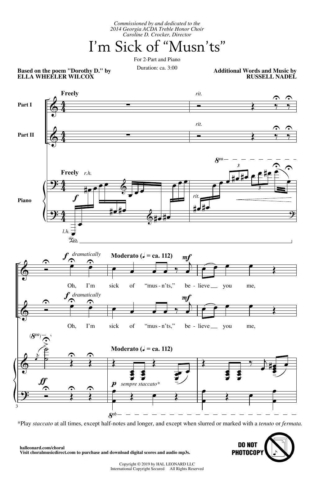 Russell Nadel I'm Sick Of Mustn'ts sheet music notes and chords arranged for 2-Part Choir