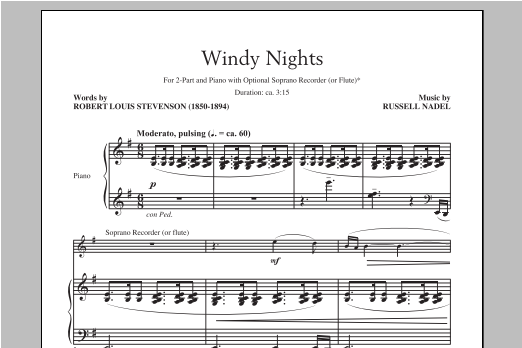Russell Nadel Windy Nights sheet music notes and chords arranged for 2-Part Choir