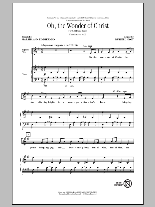 Russell Nagy Oh The Wonder Of Christ sheet music notes and chords arranged for SATB Choir