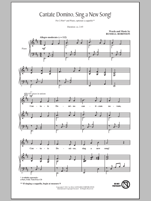 Russell Robinson Cantate Domino, Sing A New Song! sheet music notes and chords arranged for 2-Part Choir