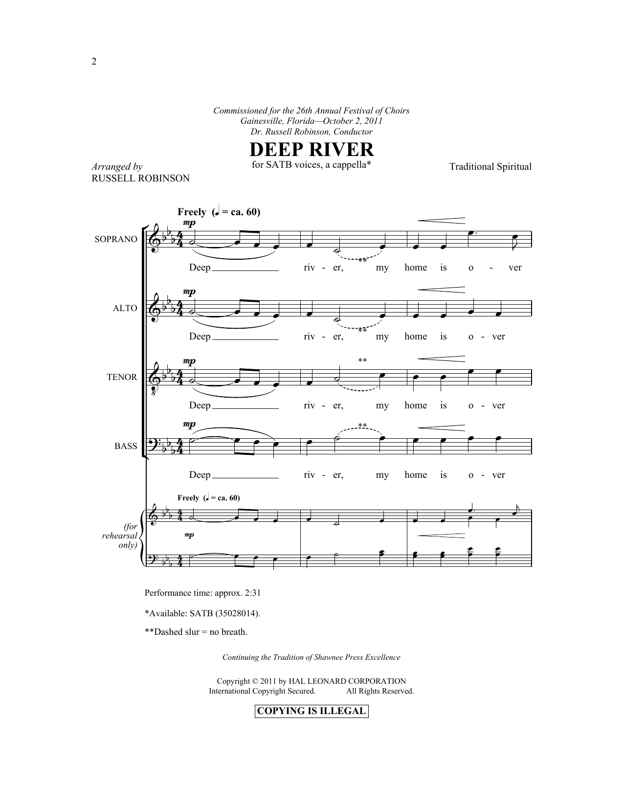 Russell Robinson Deep River sheet music notes and chords arranged for SSA Choir