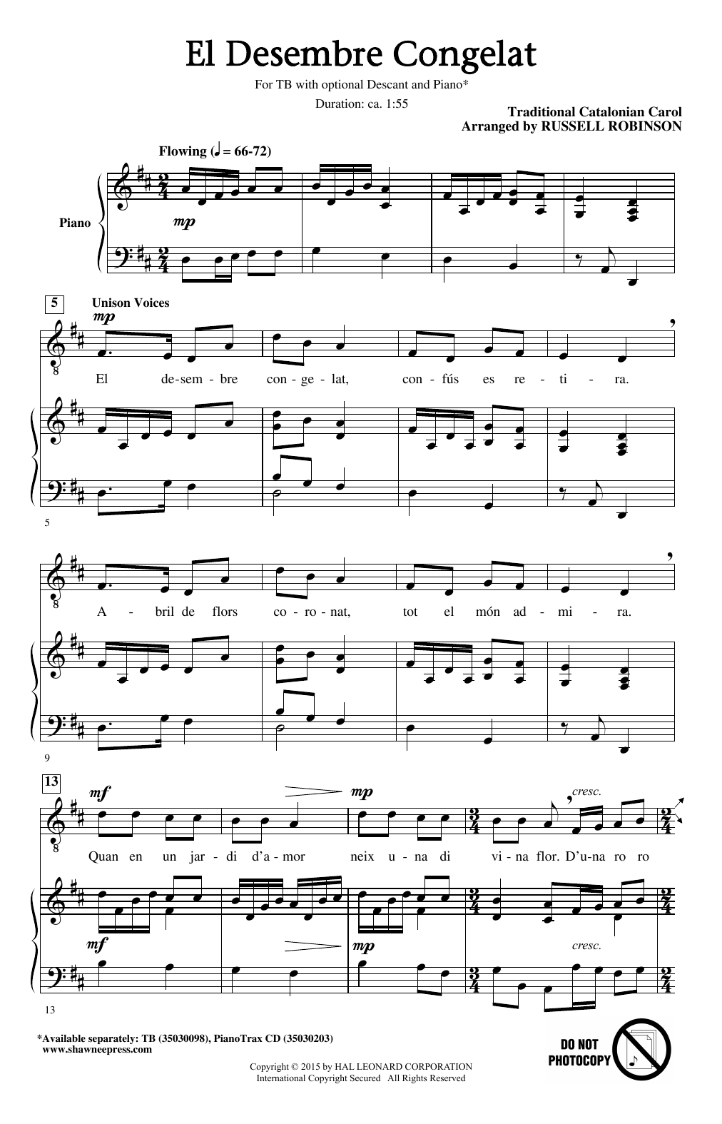 Russell Robinson El Desembre Congelat sheet music notes and chords arranged for TB Choir