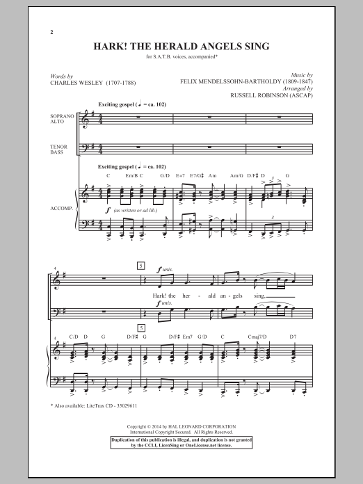 Russell Robinson Hark! The Herald Angels Sing sheet music notes and chords arranged for SATB Choir