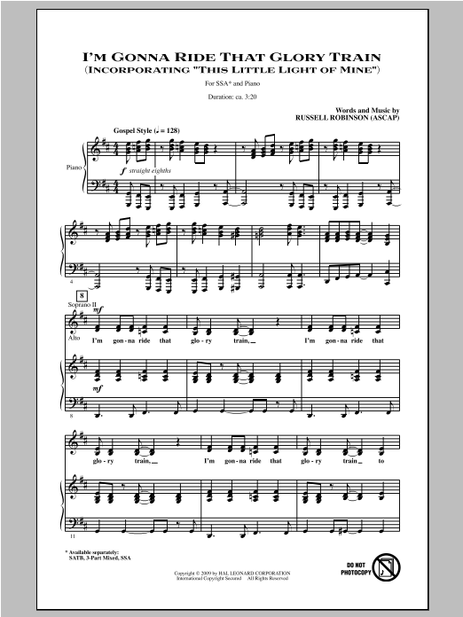 Russell Robinson I'm Gonna Ride That Glory Train sheet music notes and chords arranged for SATB Choir