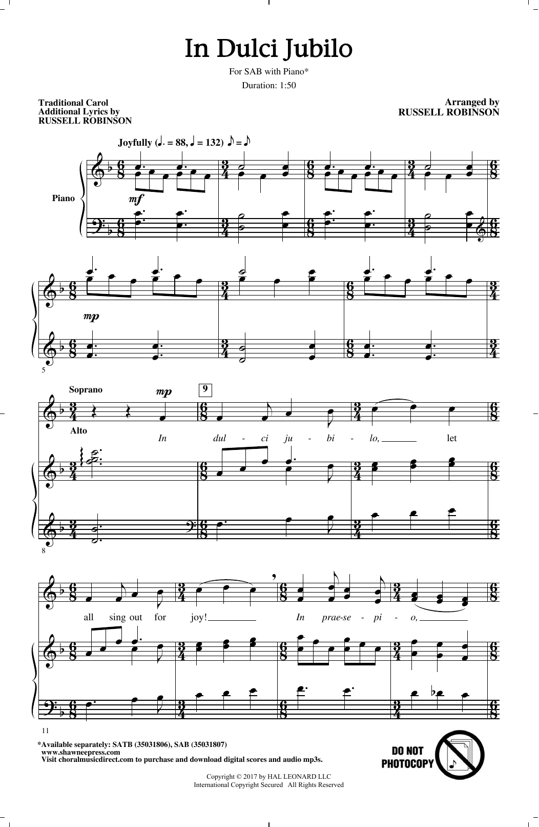 Russell Robinson In Dulci Jubilo sheet music notes and chords arranged for SATB Choir