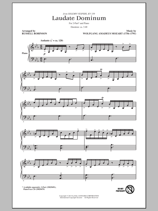 Russell Robinson Laudate Dominum sheet music notes and chords arranged for 2-Part Choir