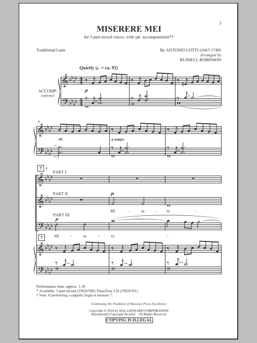 Russell Robinson Miserere Mei sheet music notes and chords arranged for 3-Part Mixed Choir