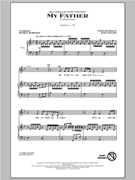Russell Robinson My Father sheet music notes and chords arranged for SSA Choir