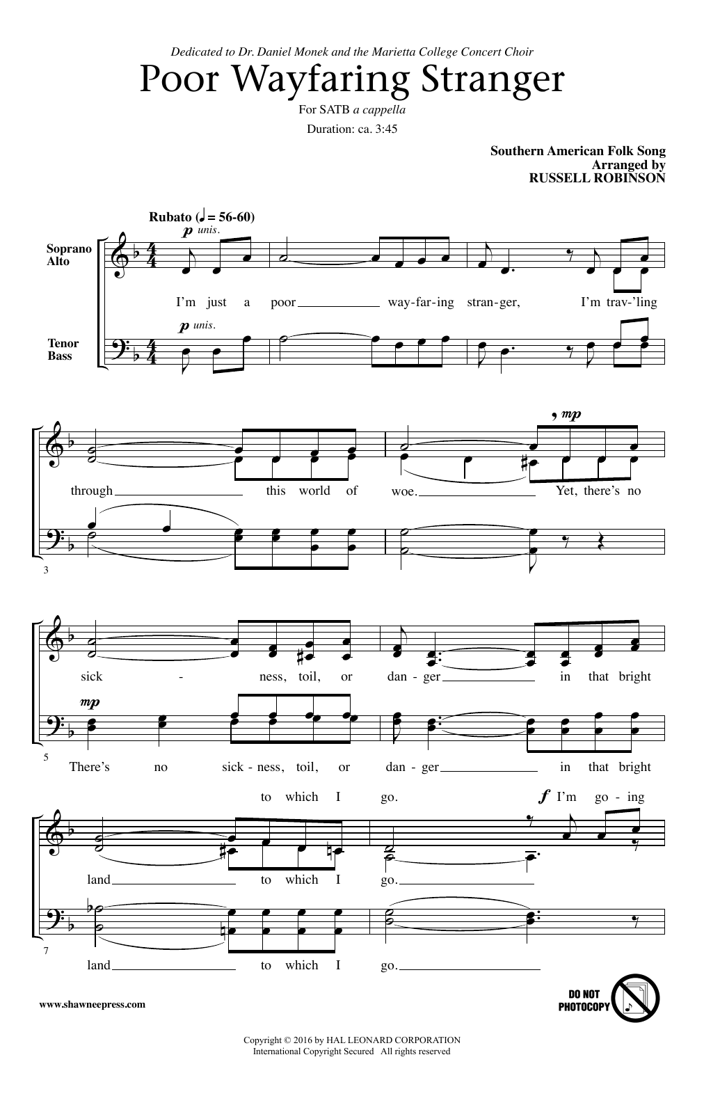Russell Robinson Poor Wayfaring Stranger sheet music notes and chords arranged for SATB Choir