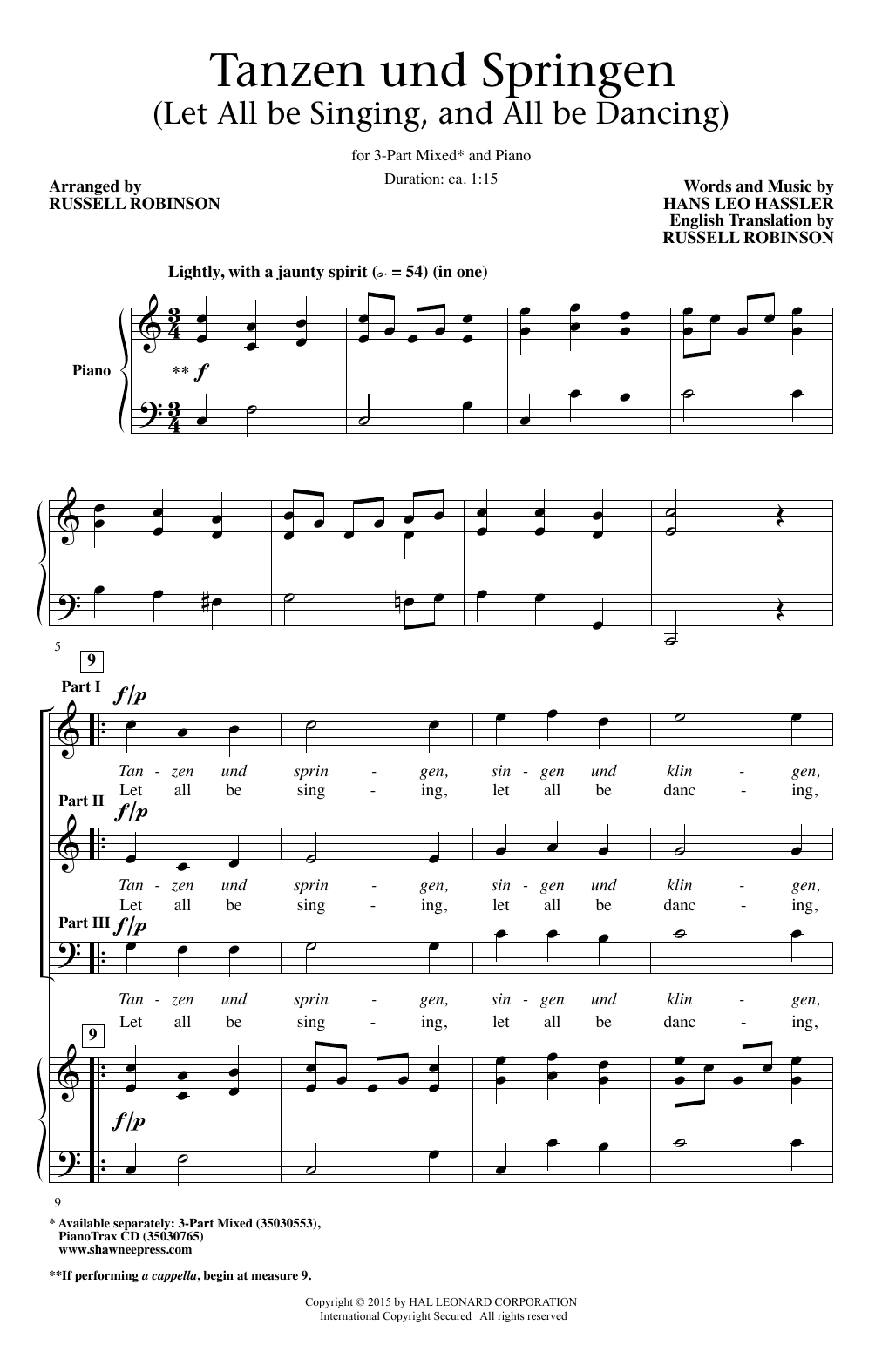 Russell Robinson Tanzen Und Springen sheet music notes and chords arranged for 3-Part Mixed Choir