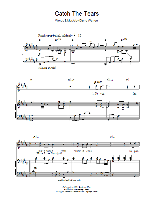Russell Watson Catch The Tears sheet music notes and chords arranged for Piano, Vocal & Guitar Chords