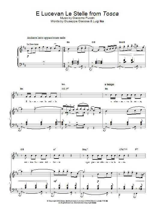 Russell Watson E Lucevan Le Stelle from Tosca sheet music notes and chords arranged for Piano, Vocal & Guitar Chords