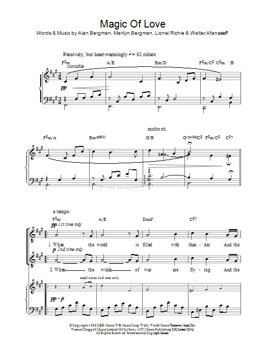 Russell Watson Magic Of Love sheet music notes and chords arranged for Piano, Vocal & Guitar Chords