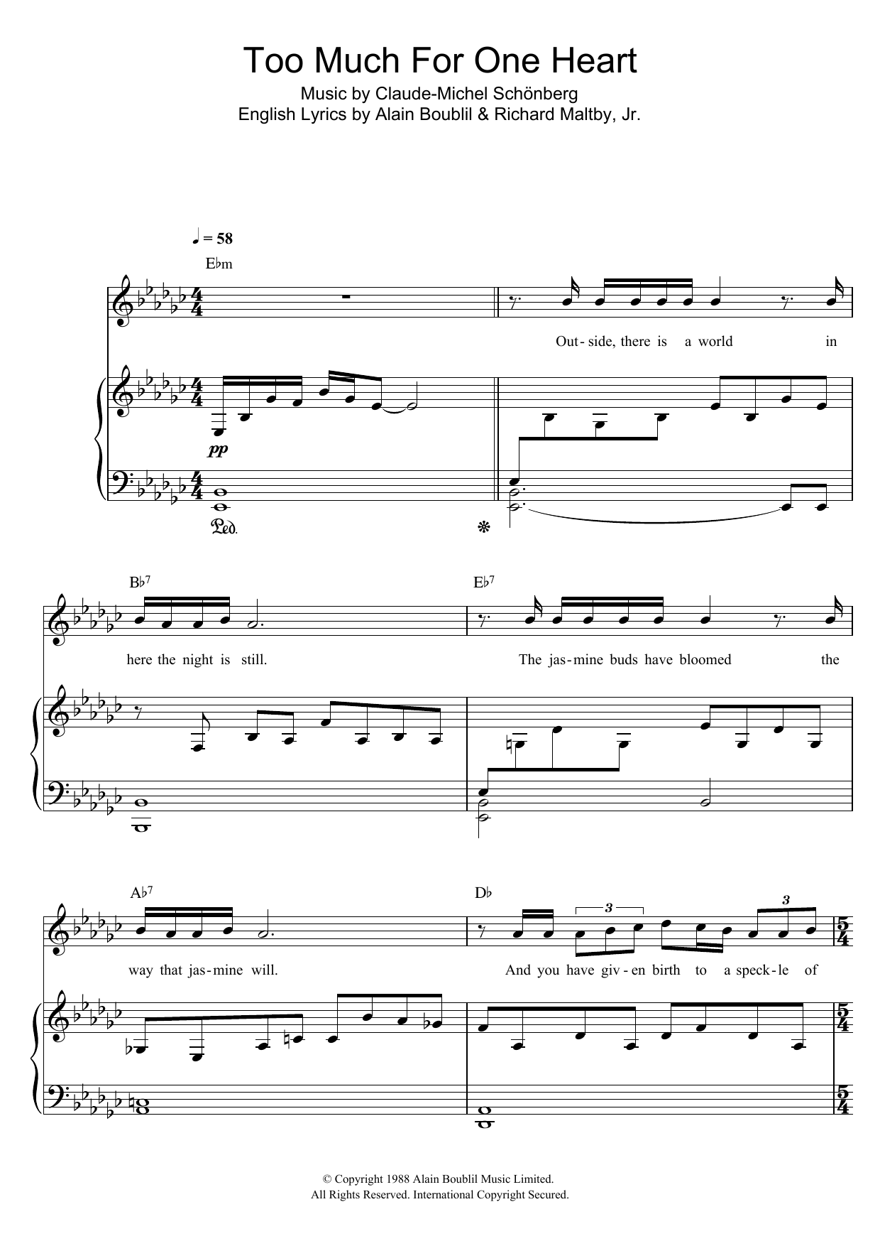 Russell Watson Too Much For One Heart (from Miss Saigon) sheet music notes and chords arranged for Piano & Vocal