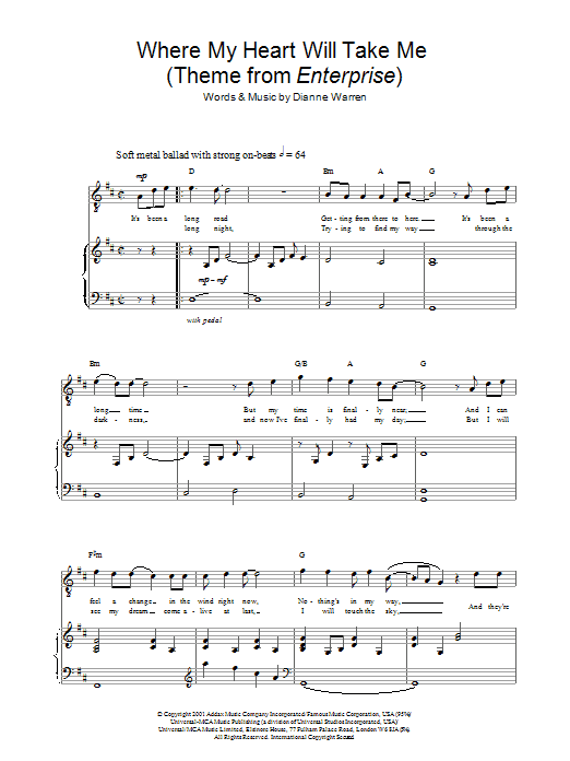 Russell Watson Where My Heart Will Take Me sheet music notes and chords arranged for Piano, Vocal & Guitar Chords