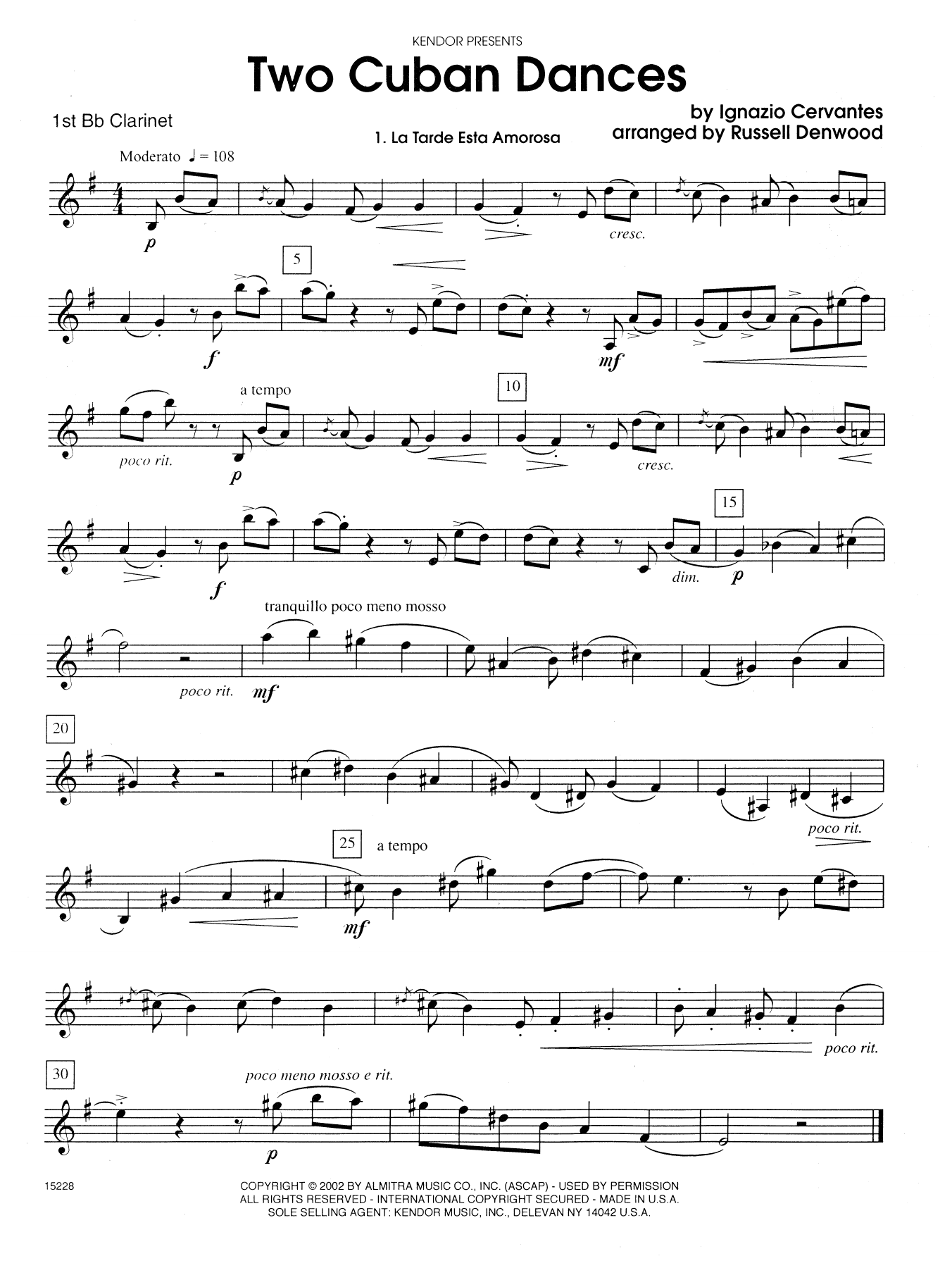 Russell Denwood Two Cuban Dances - 1st Bb Clarinet sheet music notes and chords. Download Printable PDF.