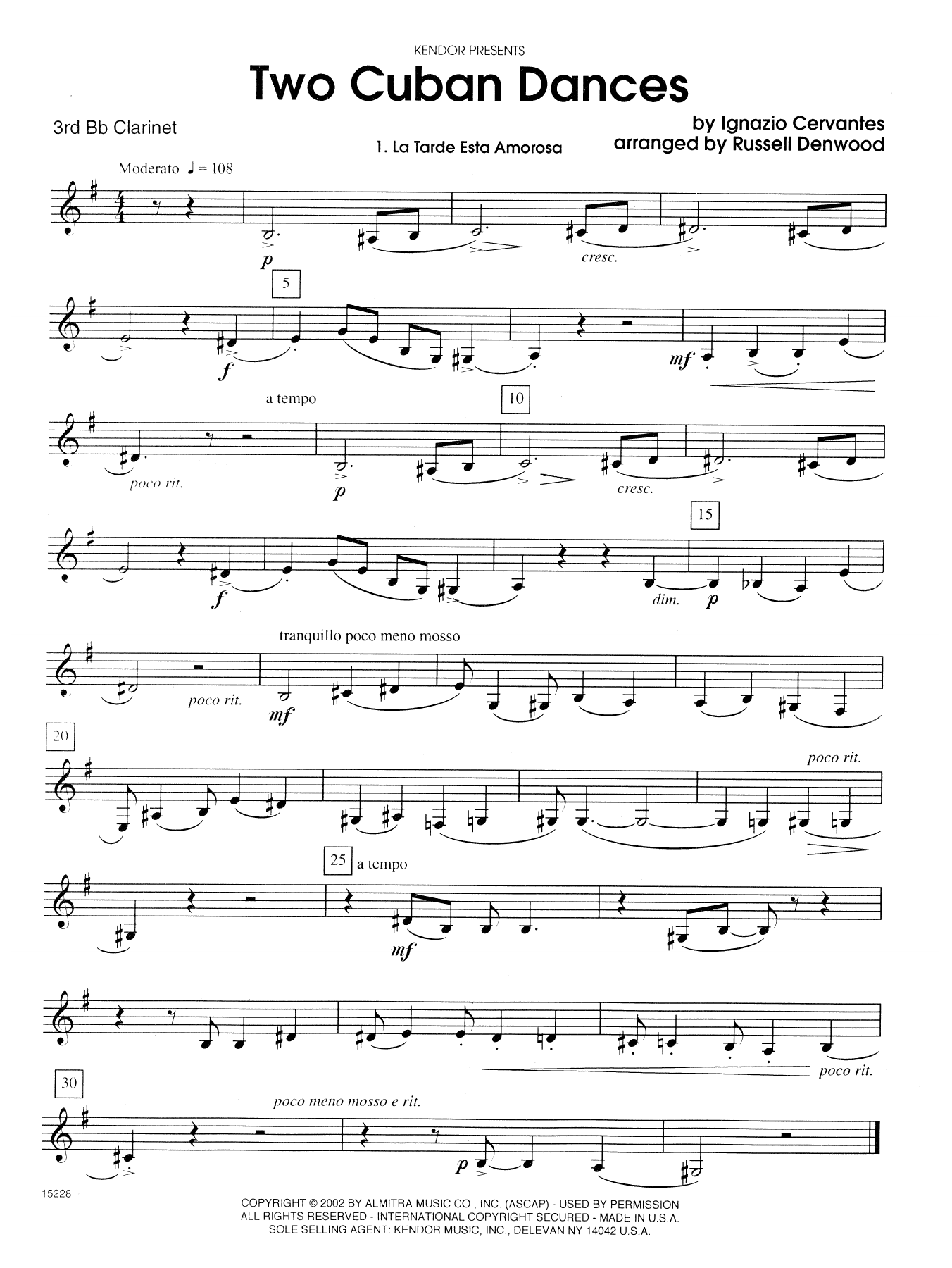 Russell Denwood Two Cuban Dances - 3rd Bb Clarinet sheet music notes and chords. Download Printable PDF.