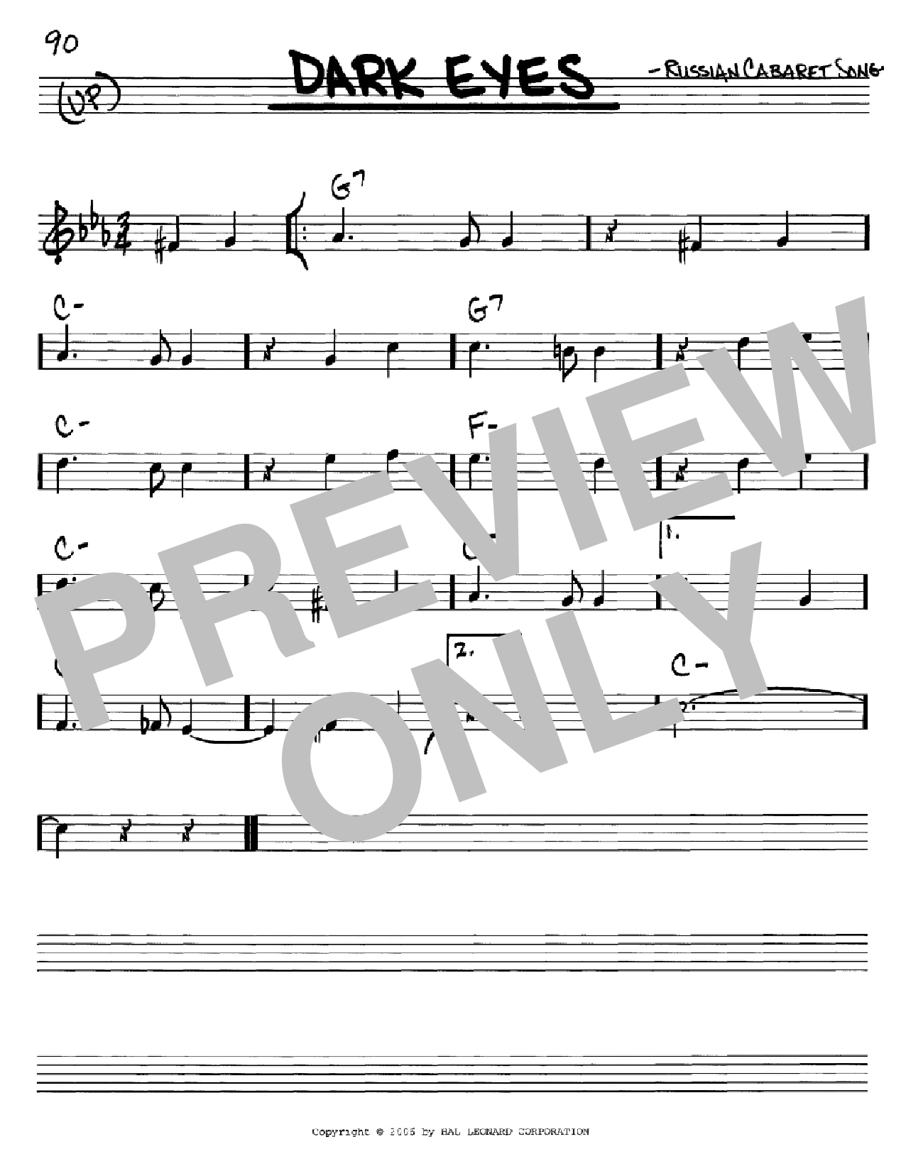 Russian Cabaret Song Dark Eyes sheet music notes and chords arranged for Real Book – Melody & Chords – C Instruments