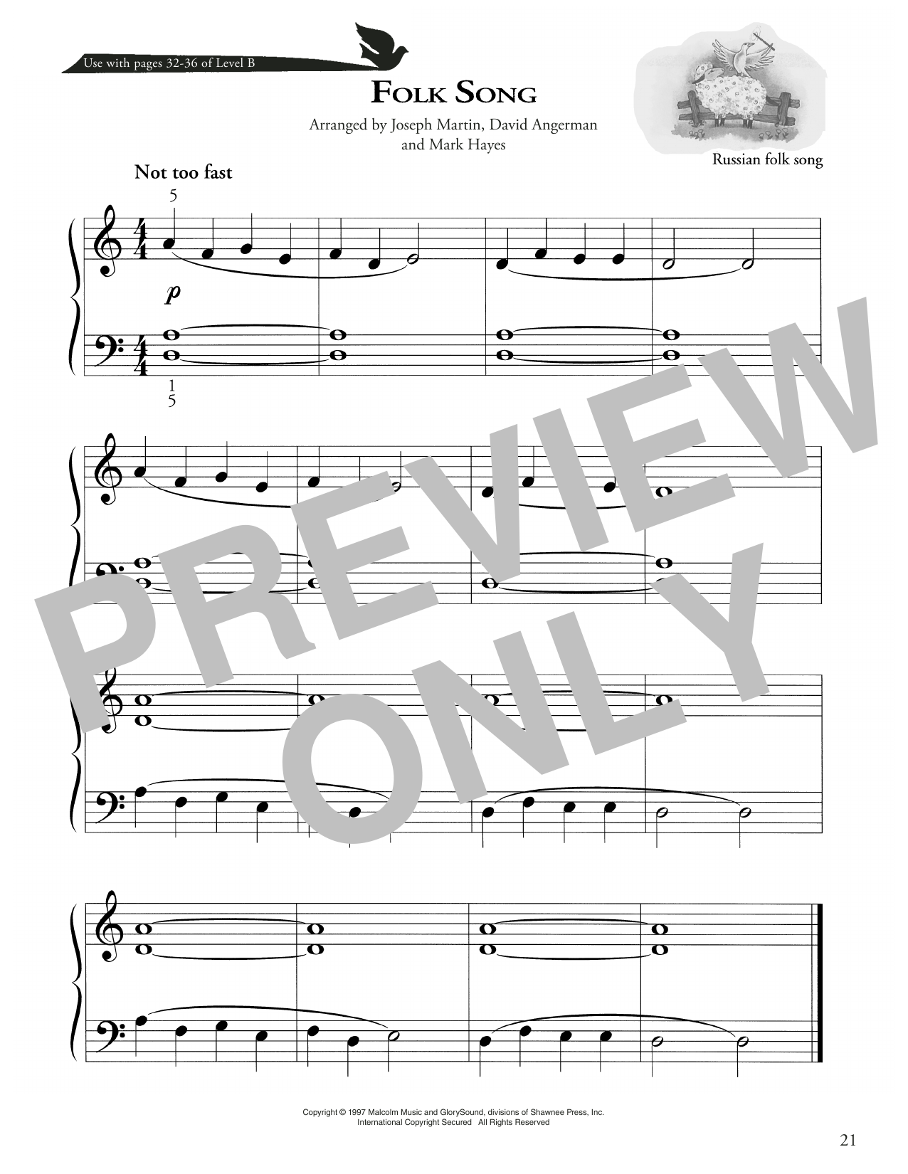 Russian Folk Song Folk Song sheet music notes and chords arranged for Piano Method