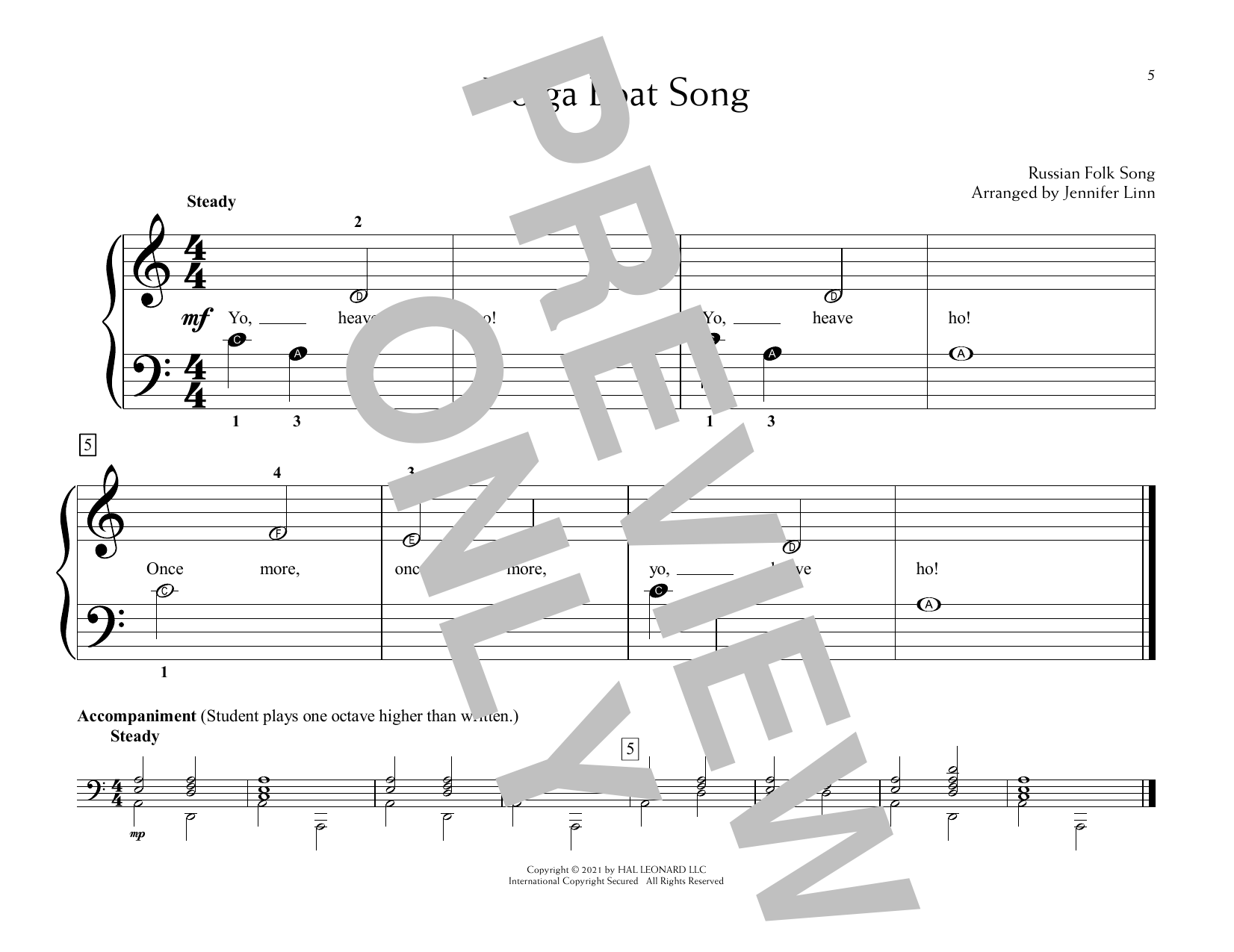 Russian Folk Song Volga Boat Song (arr. Jennifer Linn) sheet music notes and chords arranged for Educational Piano