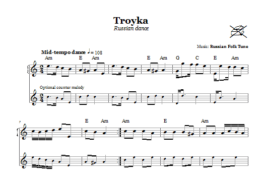 Russian Folk Tune Troyka (Russian Dance) sheet music notes and chords arranged for Lead Sheet / Fake Book