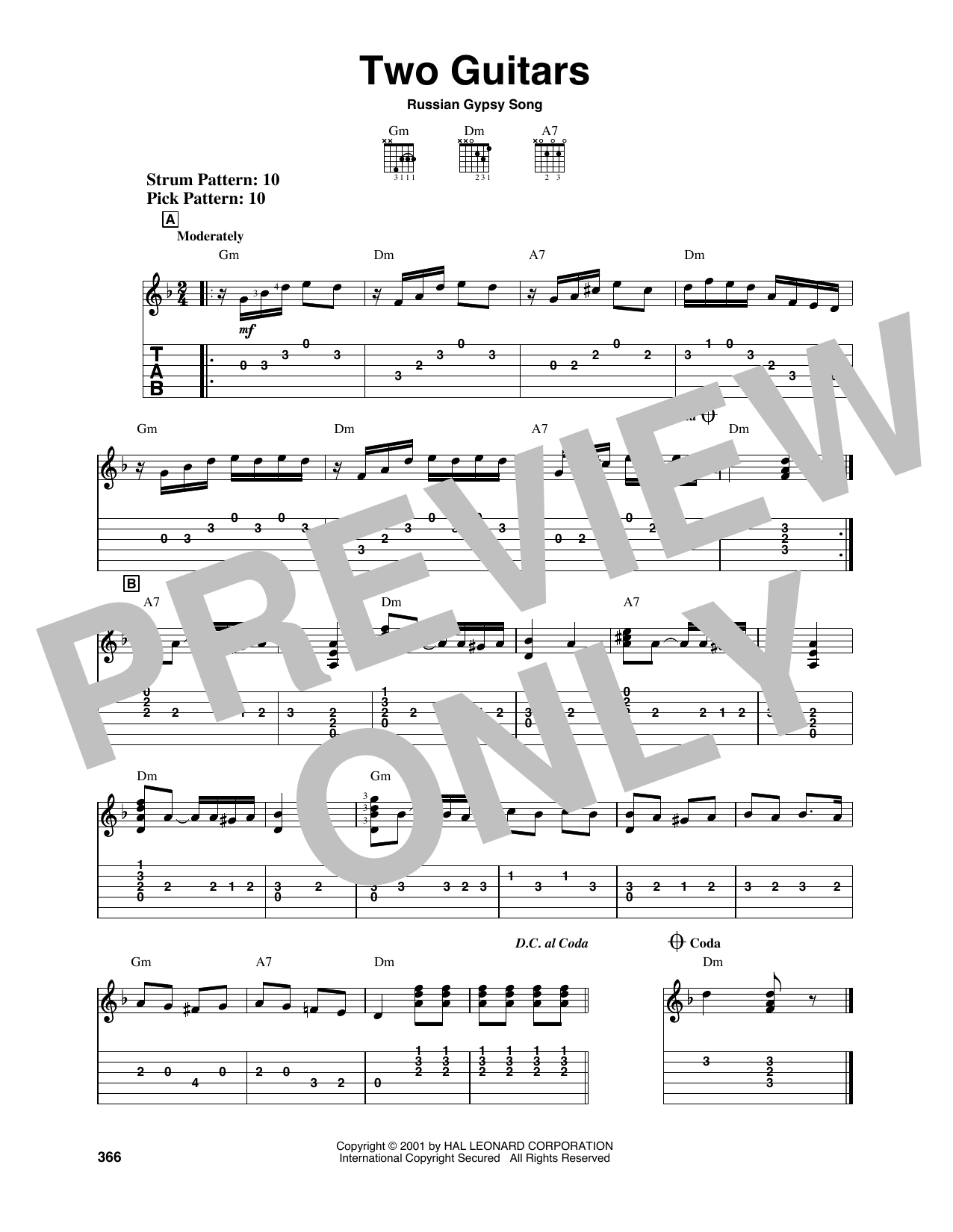 Russian Gypsy Song Two Guitars sheet music notes and chords arranged for Easy Guitar Tab