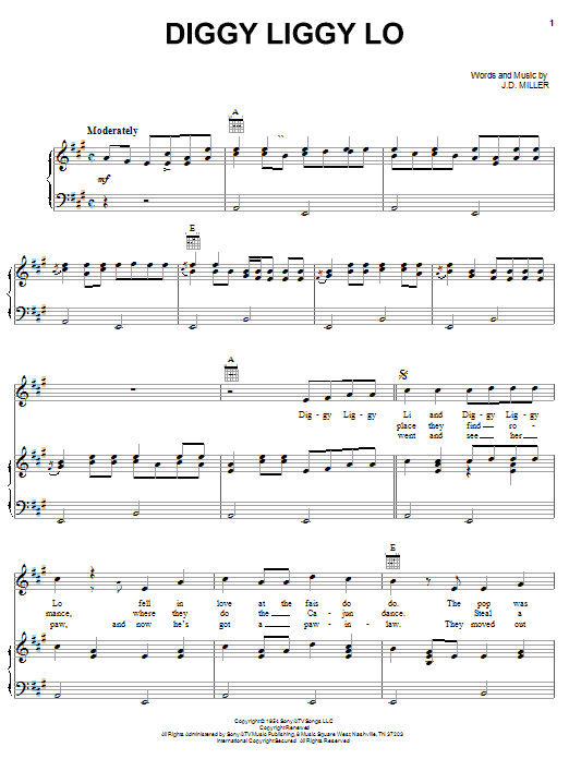 Rusty & Doug Kershaw Diggy Liggy Lo sheet music notes and chords arranged for Piano, Vocal & Guitar Chords (Right-Hand Melody)