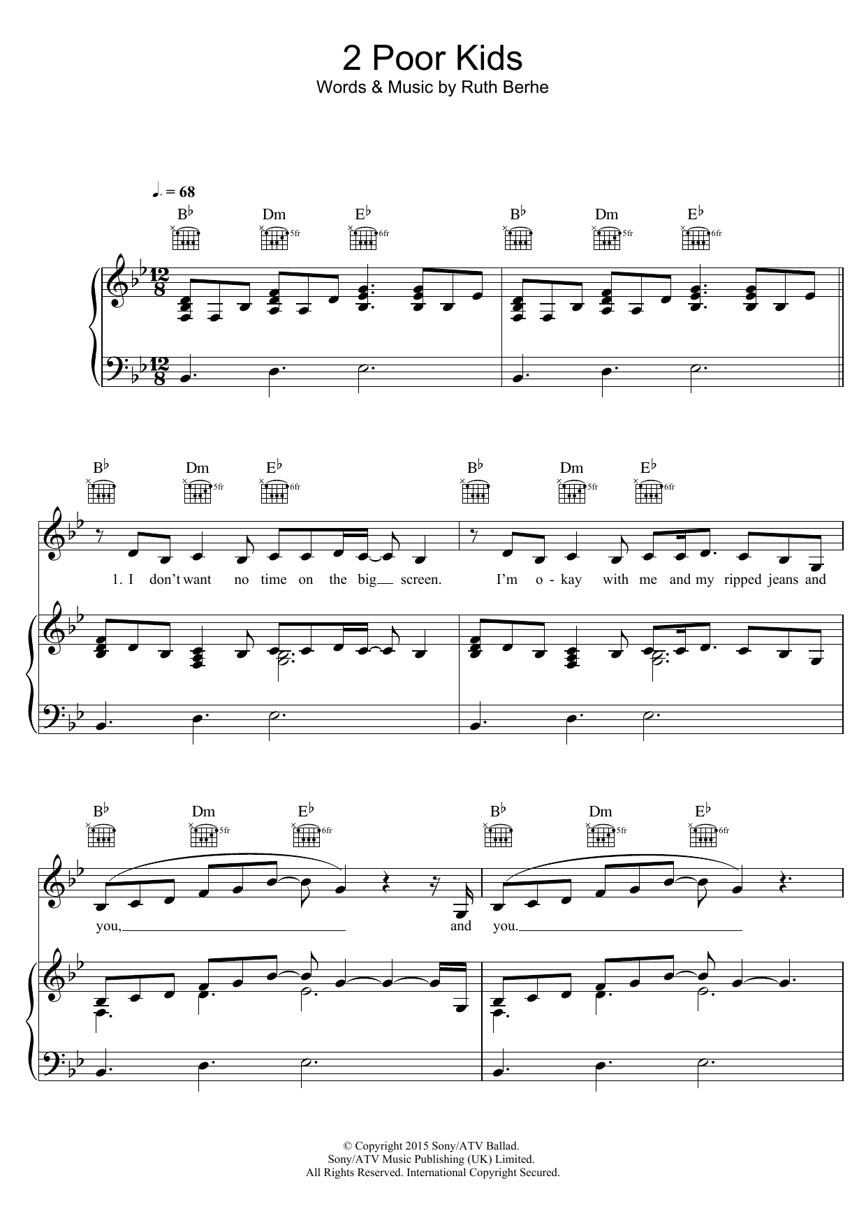 Ruth B 2 Poor Kids sheet music notes and chords arranged for Piano, Vocal & Guitar Chords