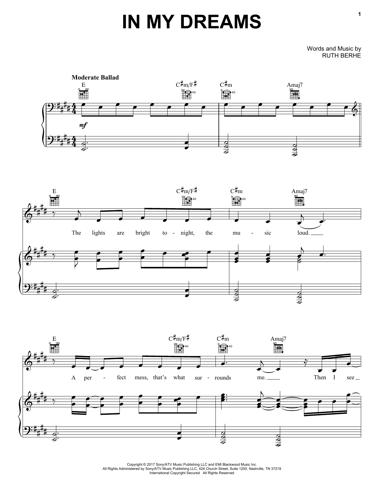 Ruth B In My Dreams sheet music notes and chords arranged for Piano, Vocal & Guitar Chords (Right-Hand Melody)
