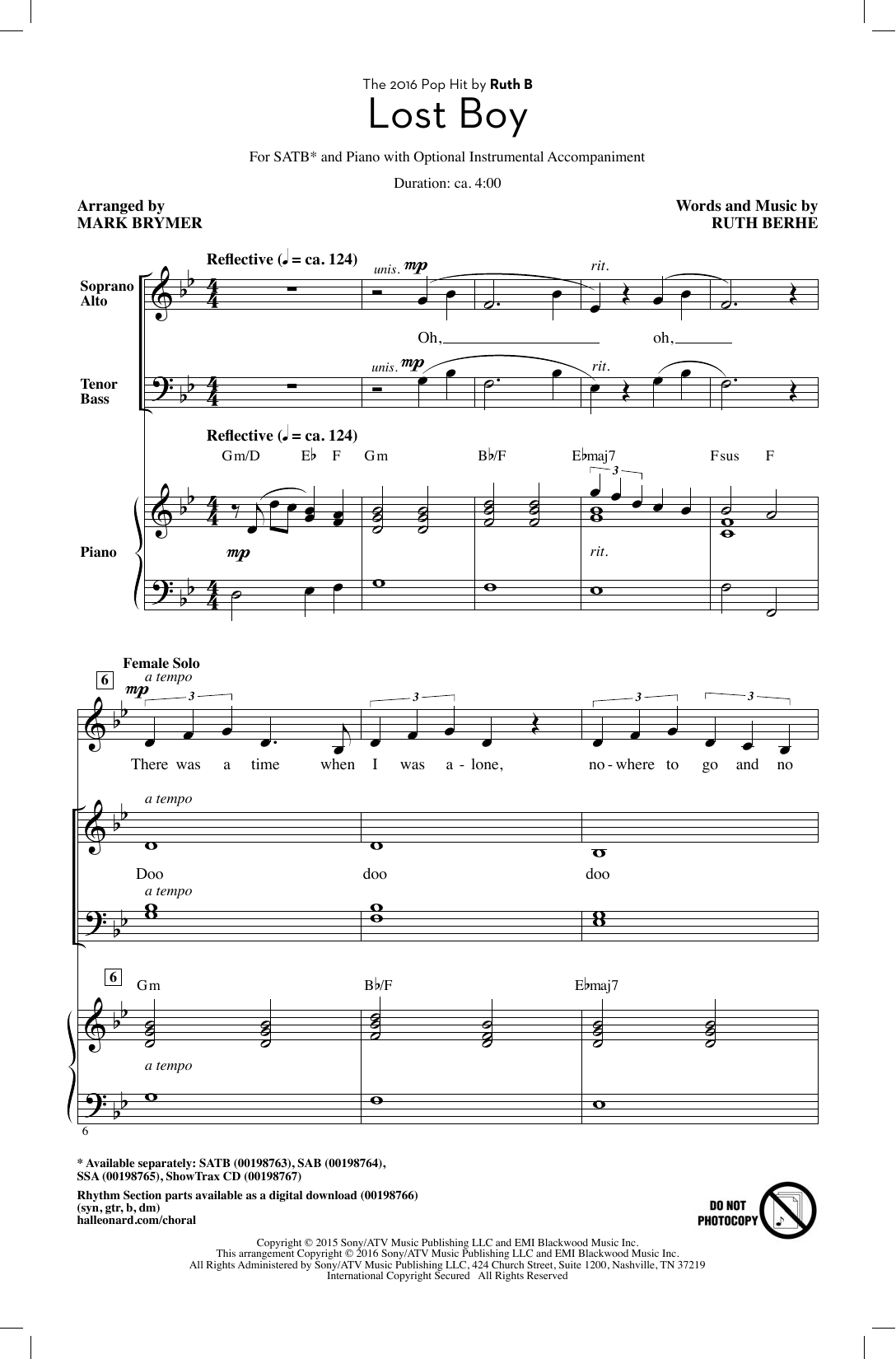 Ruth B Lost Boy (arr. Mark Brymer) sheet music notes and chords arranged for SSA Choir