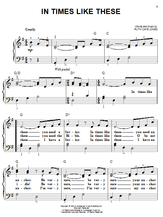 Ruth Caye Jones In Times Like These sheet music notes and chords arranged for Easy Piano