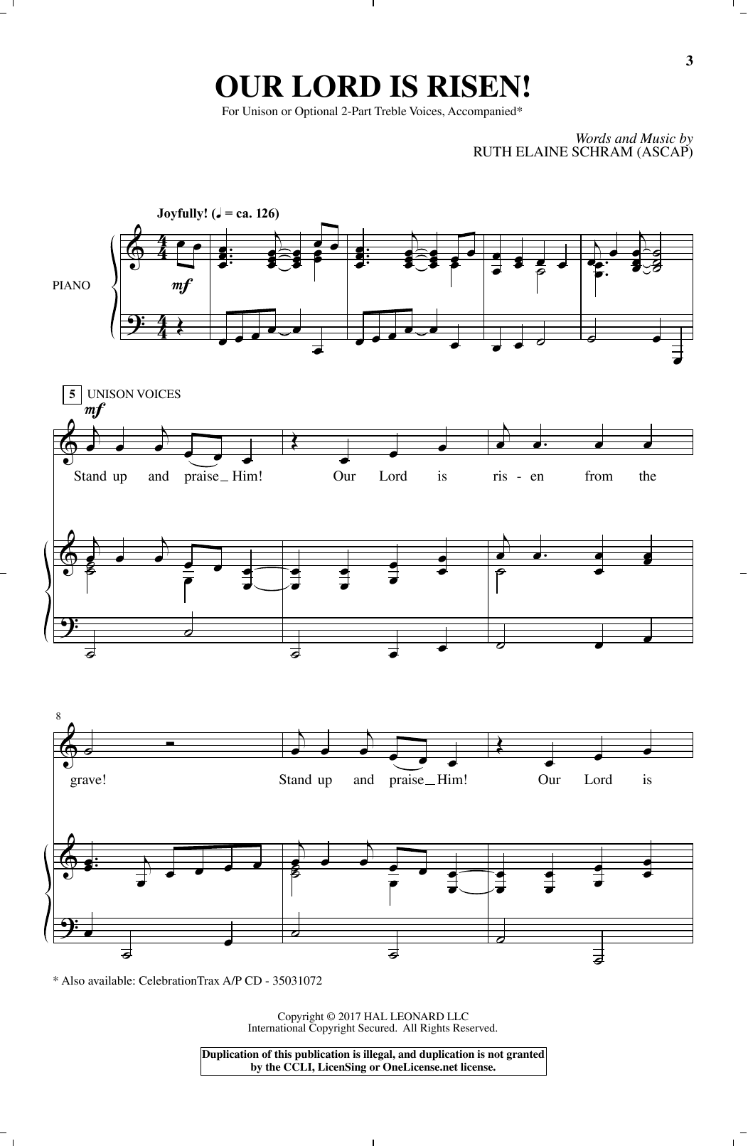 Ruth E. Schram Our Lord Is Risen sheet music notes and chords arranged for Choir