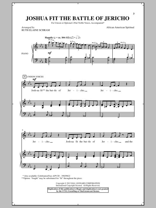 Ruth Elaine Schram Joshua (Fit The Battle Of Jericho) sheet music notes and chords arranged for 2-Part Choir