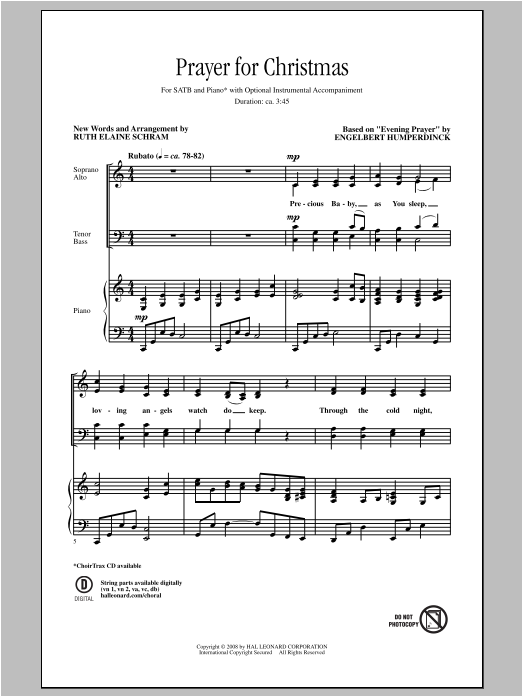 Ruth Elaine Schram Prayer For Christmas sheet music notes and chords arranged for SATB Choir
