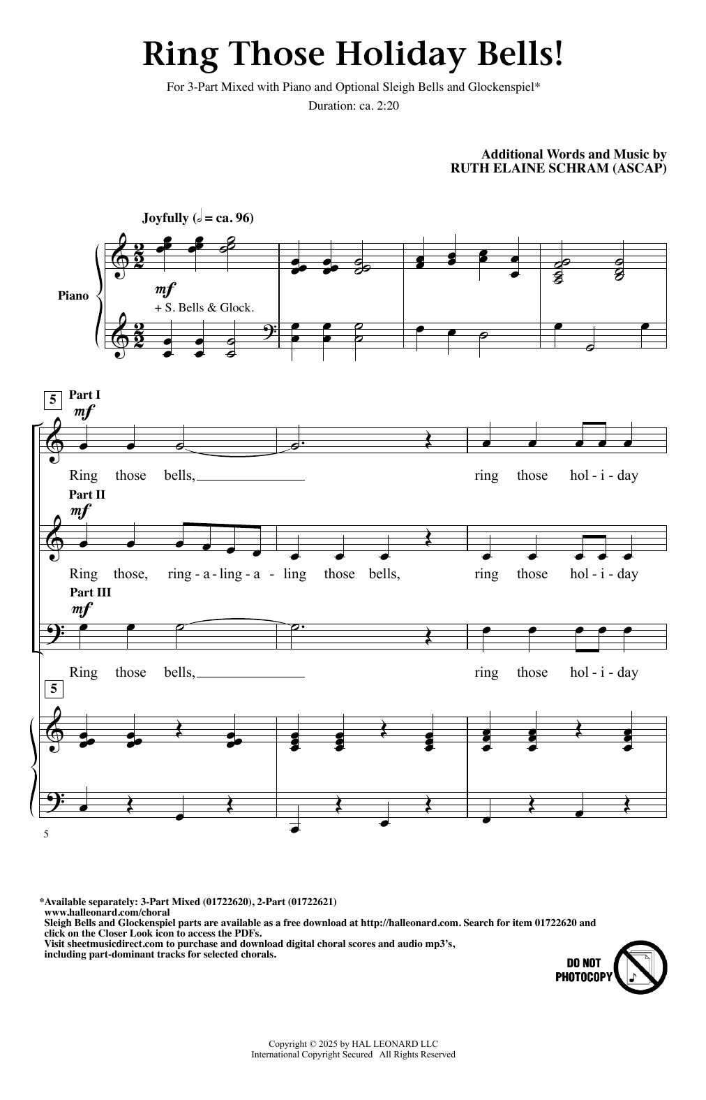 Ruth Elaine Schram Ring Those Holiday Bells sheet music notes and chords arranged for 2-Part Choir