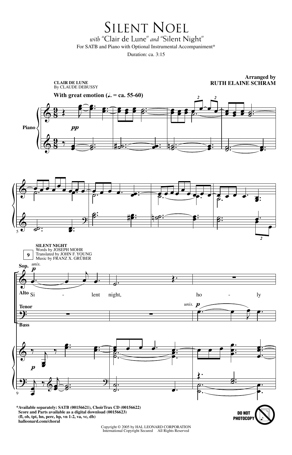 Ruth Elaine Schram Silent Noel sheet music notes and chords arranged for SATB Choir
