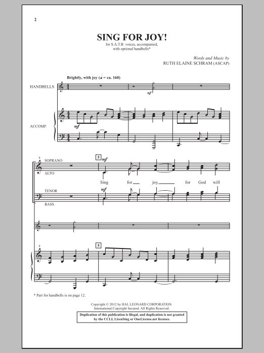 Ruth Elaine Schram Sing For Joy! sheet music notes and chords arranged for SATB Choir
