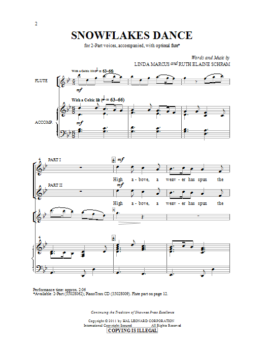 Ruth Elaine Schram Snowflakes Dance sheet music notes and chords arranged for 2-Part Choir