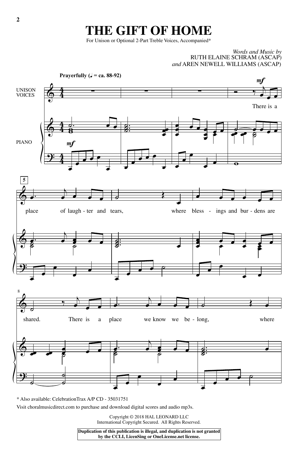Ruth Elaine Schram The Gift Of Home sheet music notes and chords arranged for Unison Choir