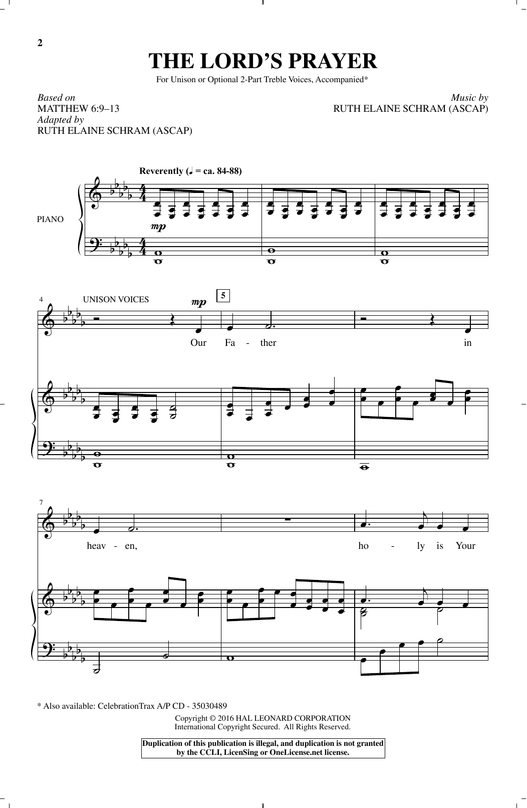 Ruth Elaine Schram The Lord's Prayer sheet music notes and chords arranged for 2-Part Choir