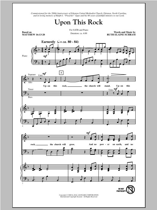 Ruth Elaine Schram Upon This Rock sheet music notes and chords arranged for SATB Choir